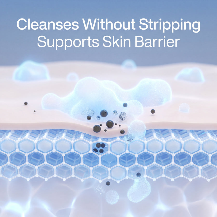 CopperTheory GHK-Cu cleanser graphic showing gentle cleansing and barrier support