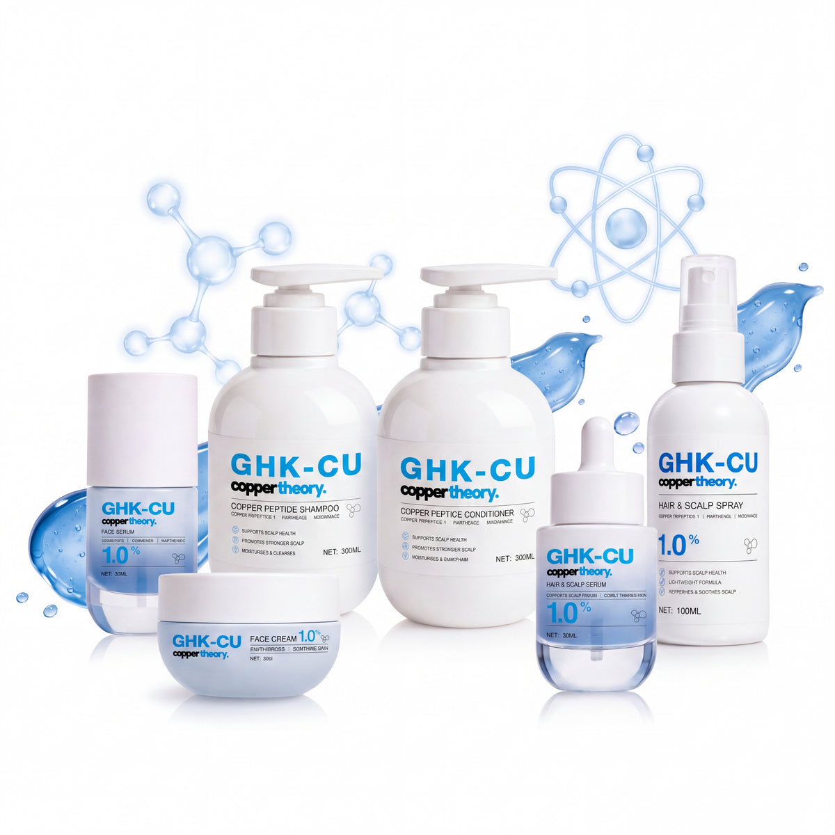 GHK-Cu copper peptide serum and molecule visual for skincare education
