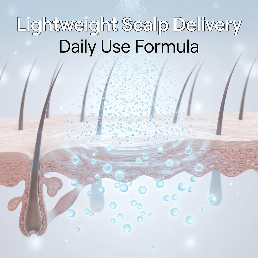 CopperTheory GHK-Cu scalp spray graphic showing lightweight scalp delivery