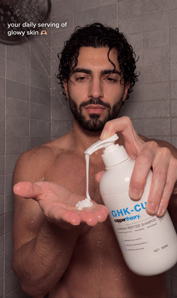 CopperTheory GHK-Cu skincare and haircare routine used in a daily self-care routine
